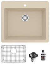 Karran QT-820 Top Mount 25" Single Bowl Quartz Kitchen Sink Kit, Bisque
