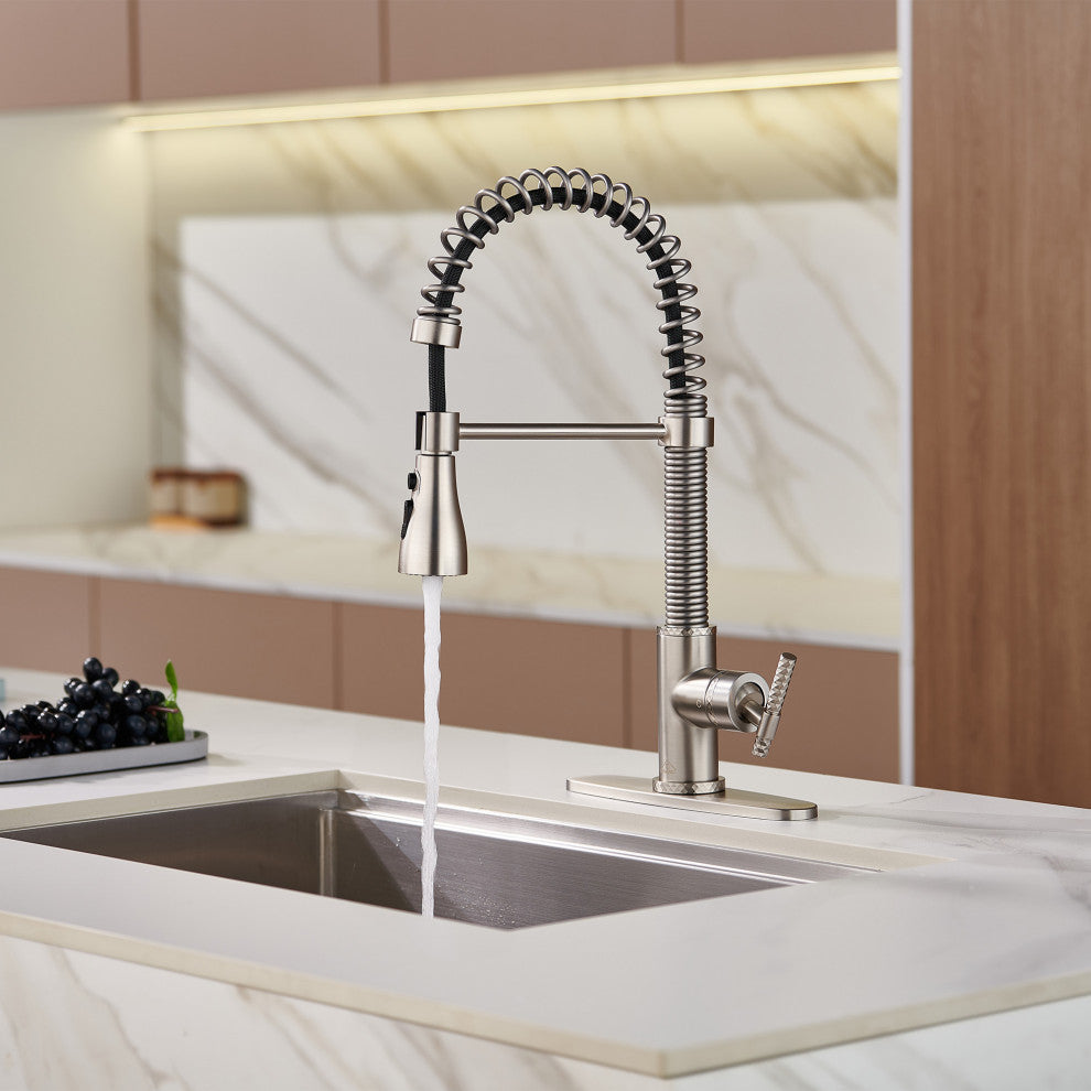 Single Handle Kitchen Sink Faucet Pull-Down Sprayer, 360 Swivel, 3 Functions, Brushed Nickel