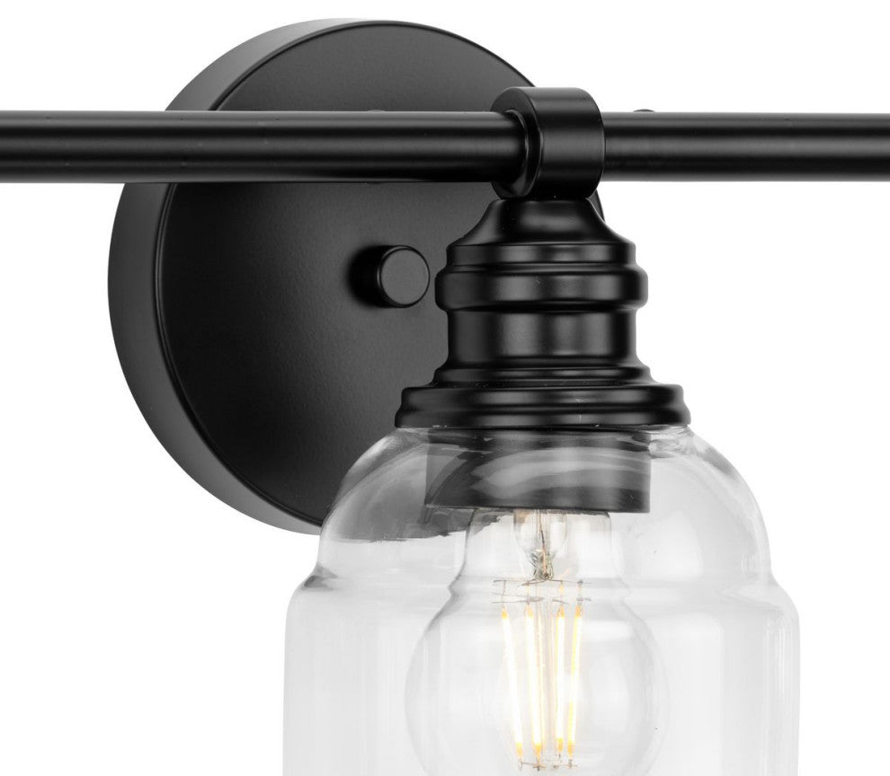 Ambrose Collection 21" 3-Light Matte Black Clear Glass Bath Vanity Light