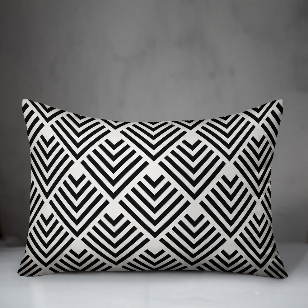 Black Geometric Arrow Outdoor Throw Pillow, 14"x20"