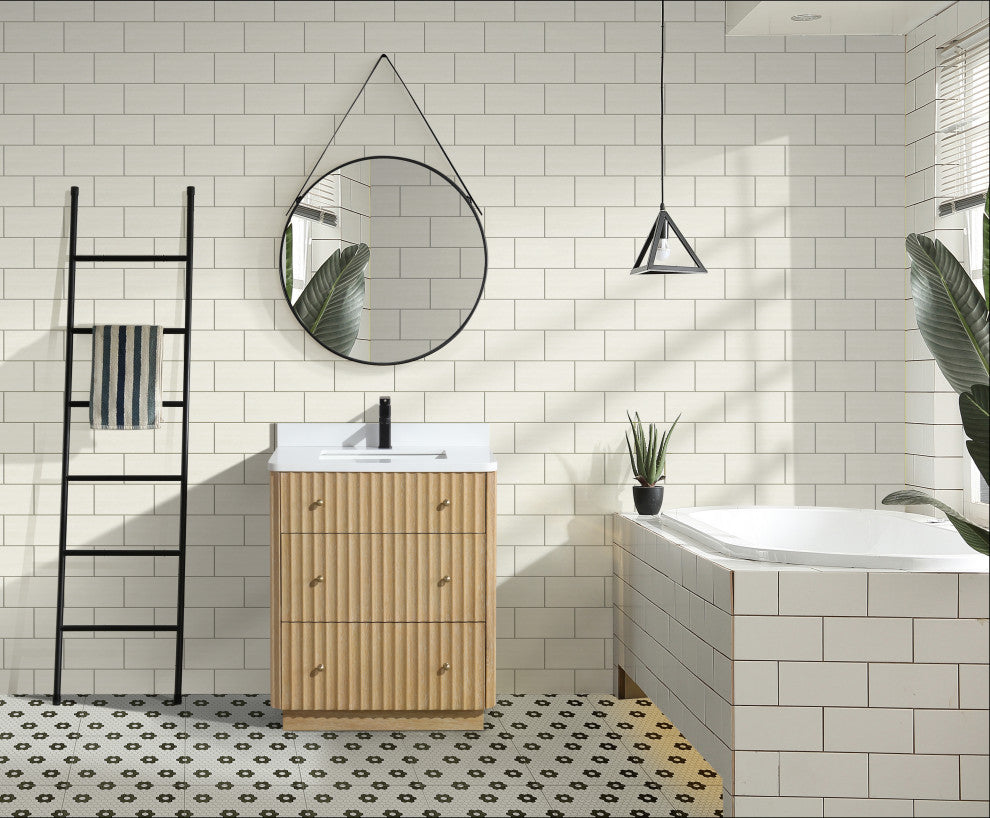 La Jolla Bathroom Vanity, Washed Oak, 30", Single Sink, Freestanding