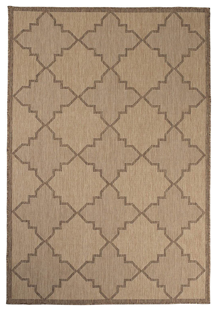 Outdoor Collection Trellis Diamond Rug Geometric Rug, Neutral, 5'3"x7'6"