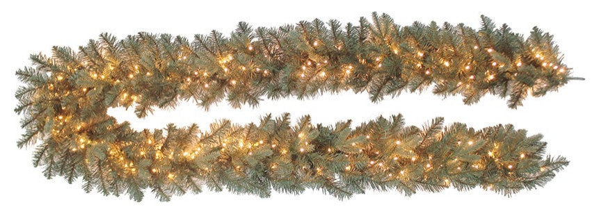 9' Pre-Lit Warm White Cluster LED Blue Spruce Garland