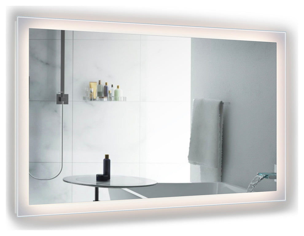 LED Lighted Bathroom Mirror Wall Mount With Defogger, 60"x36"