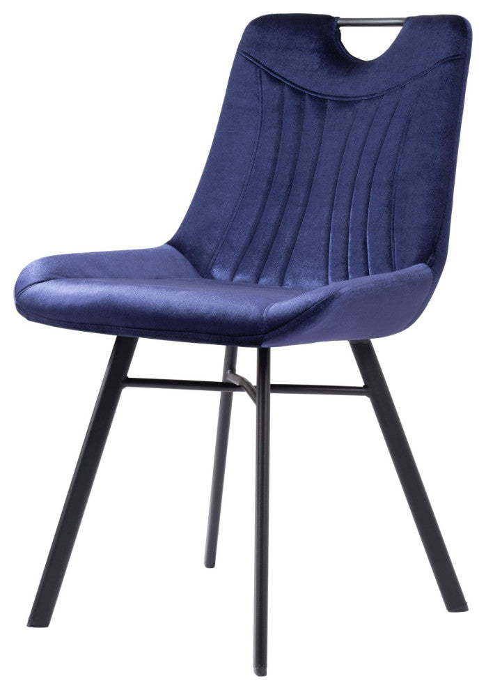 Dining Chair, Set of 2, Steel Metal, Fabric, Blue, Black, Kitchen Cafe Bistro