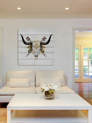 "Warrior Skull II" Painting Print on White Wood, 40"x40"