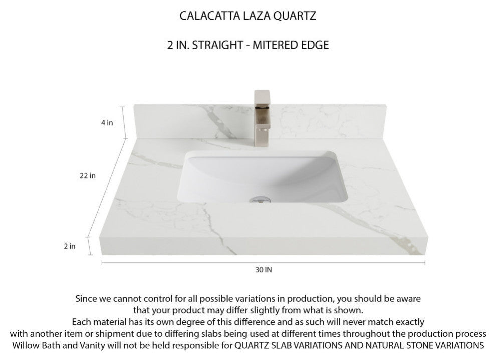 Madison  Teak 30 Single Sink Bath Vanity Golden Teak 2" Calacatta Laza