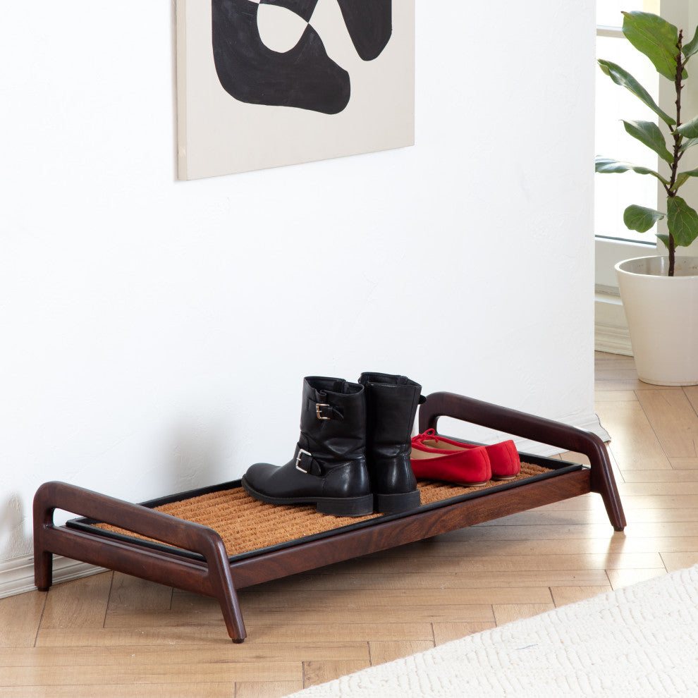 Single-Tier Brown Stand With 3-Pair Rubber Boot Tray Rectangle Ripple