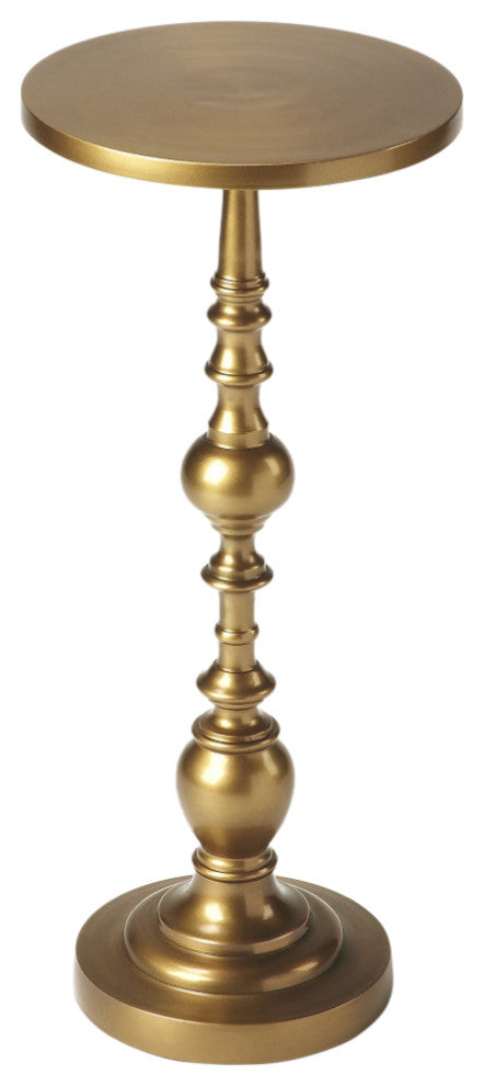 Darien Round Pedestal End Table, Antique Gold