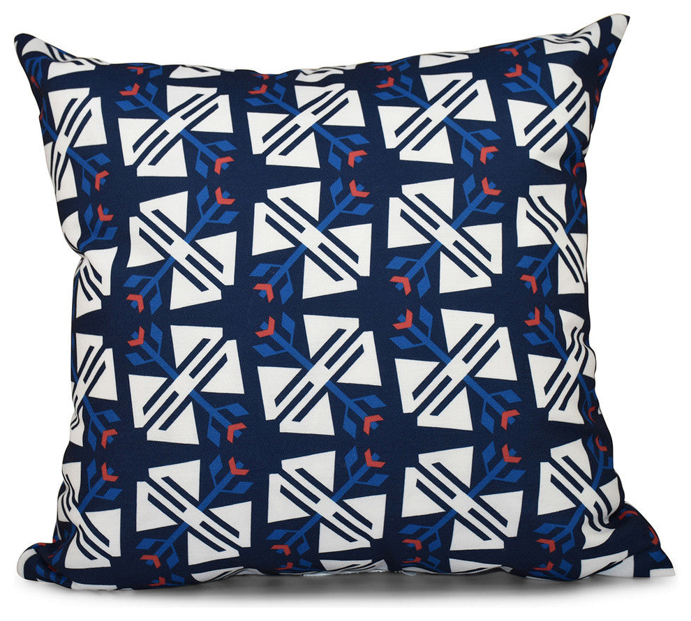 Jodhpur Ditsy, Geometric Outdoor Pillow, Navy Blue, 20"x20"