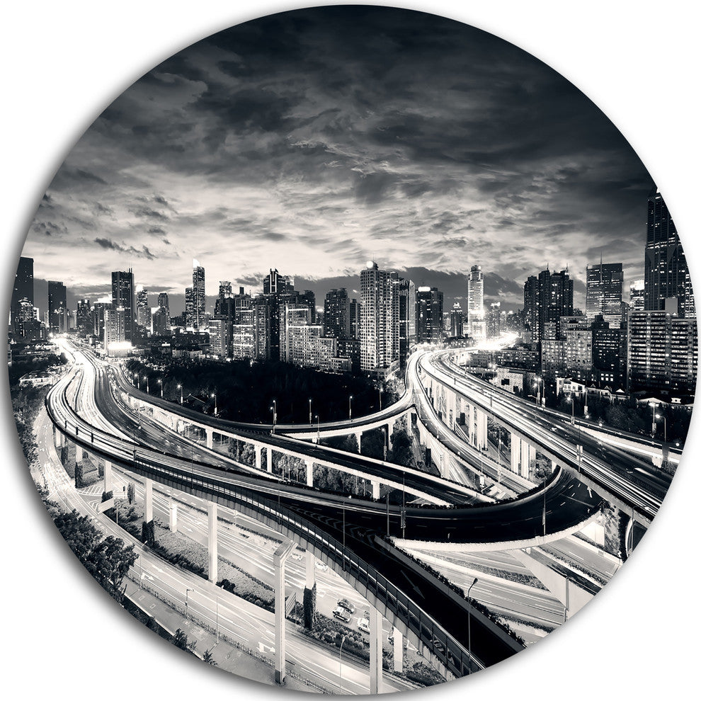 Dark Shanghai City, Cityscape Photography Disc Metal Wall Art, 36"