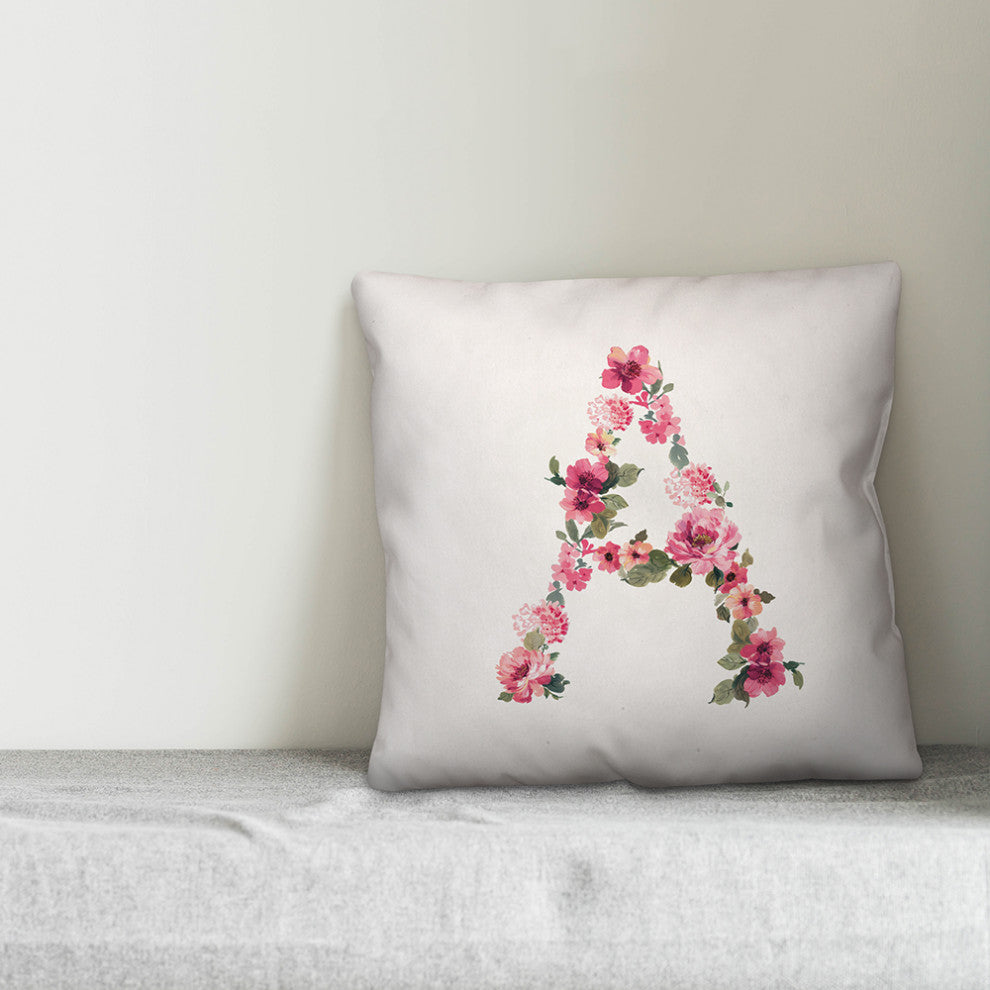 Floral Pattern Monogram A 18x18 Indoor/Outdoor Pillow