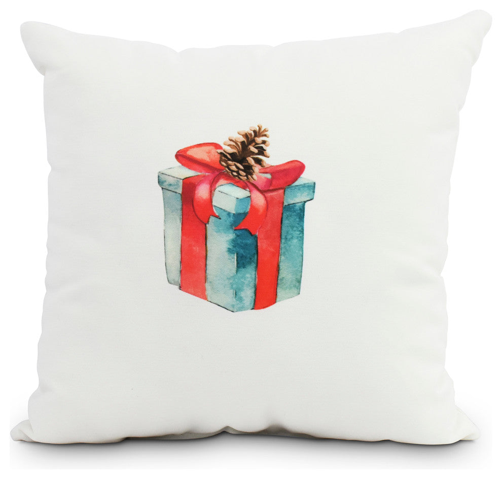Gift Wrapped 18" Off White Holiday Print Decorative Throw Pillow