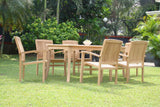 7-Piece Outdoor Teak Dining Set: 83" Rectangle Table, 6 Wave Stacking Arm Chairs