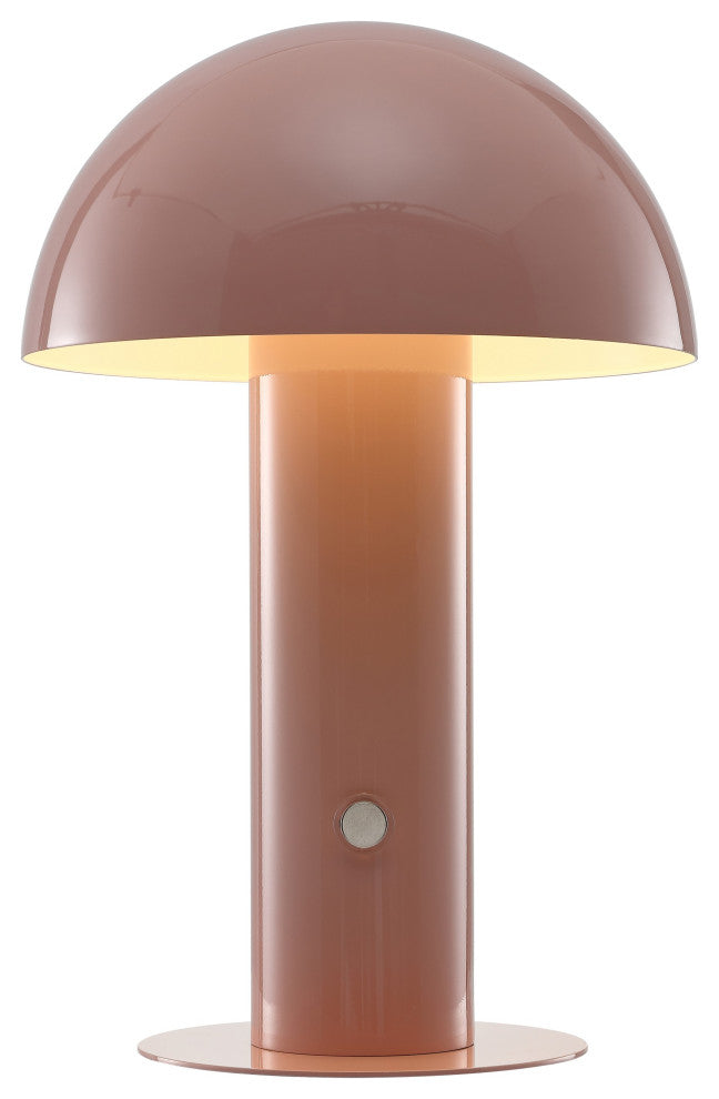 Boletus 10.75" Rechargeable/Cordless Iron Integrated Mushroom Table Lamp, Pink