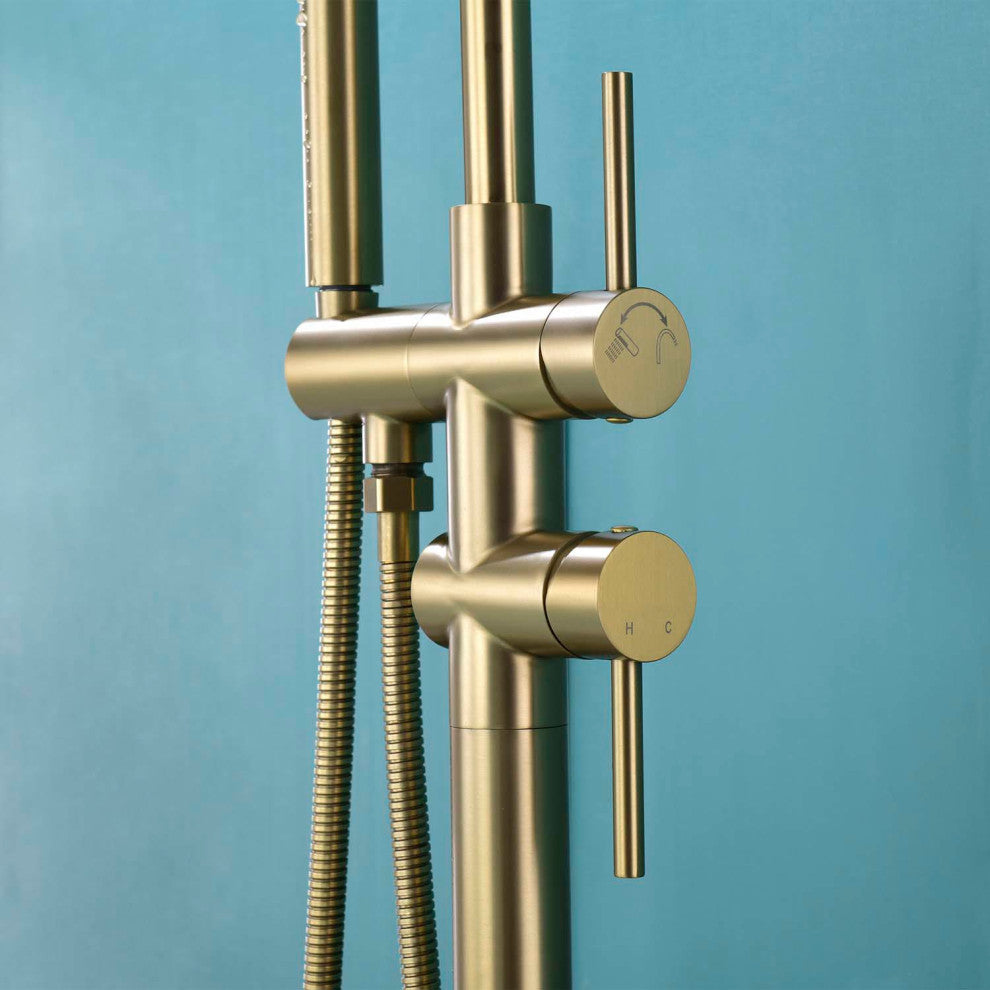 Givingtree Contemporary Floor Mount Tub Filler Trim, Brushed Nickel, Gold