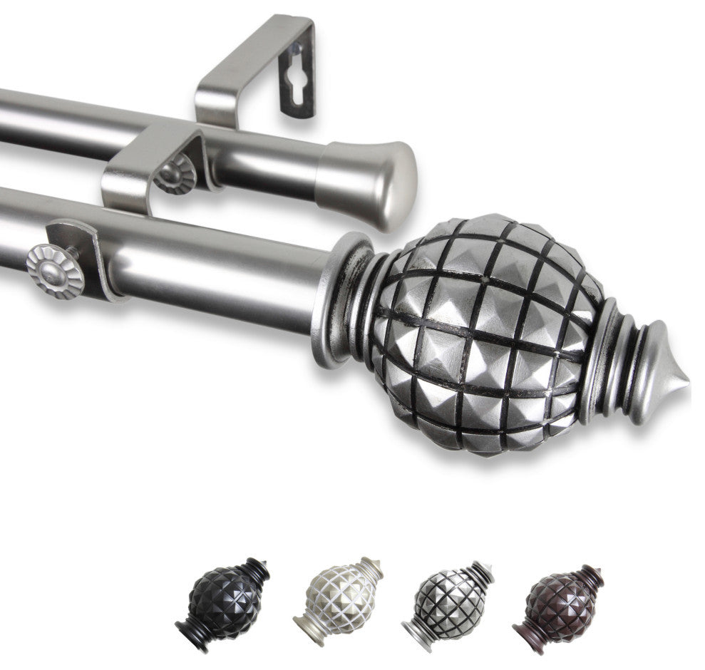 Nova 1" Double Curtain Rod, Satin Nickel, 48-84"
