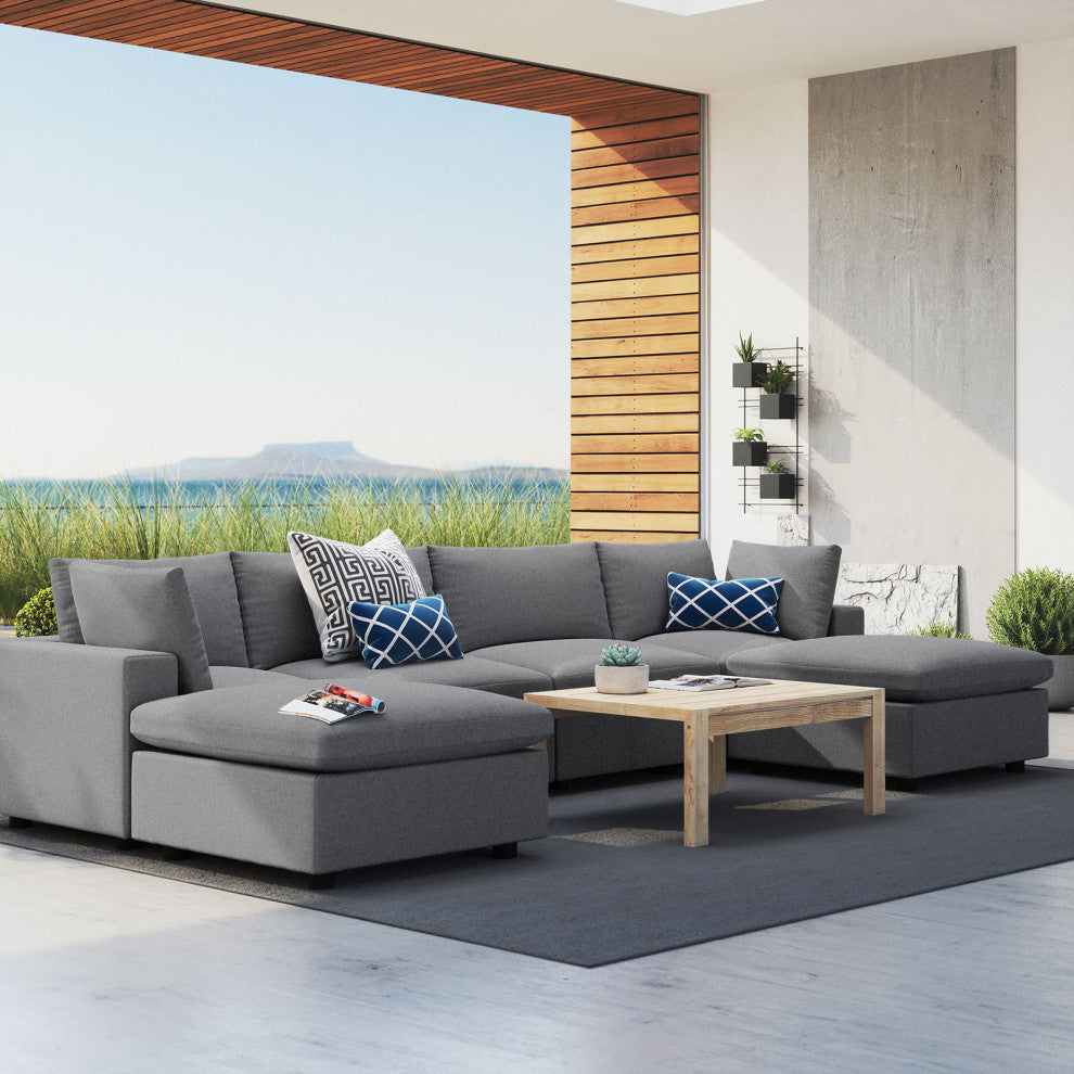 Modular Lounge Sectional Deep Sofa Set, Sunbrella, Gray, Modern, Outdoor