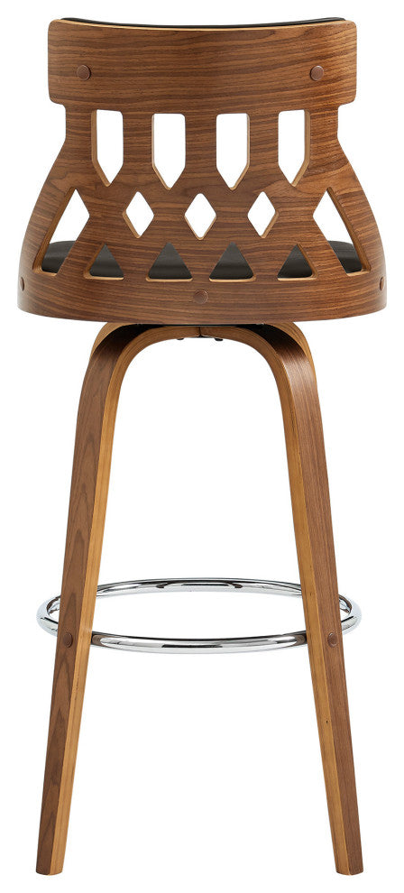 26" Cream Faux Leather Curved Back Walnut Wood Swivel Bar Stool
