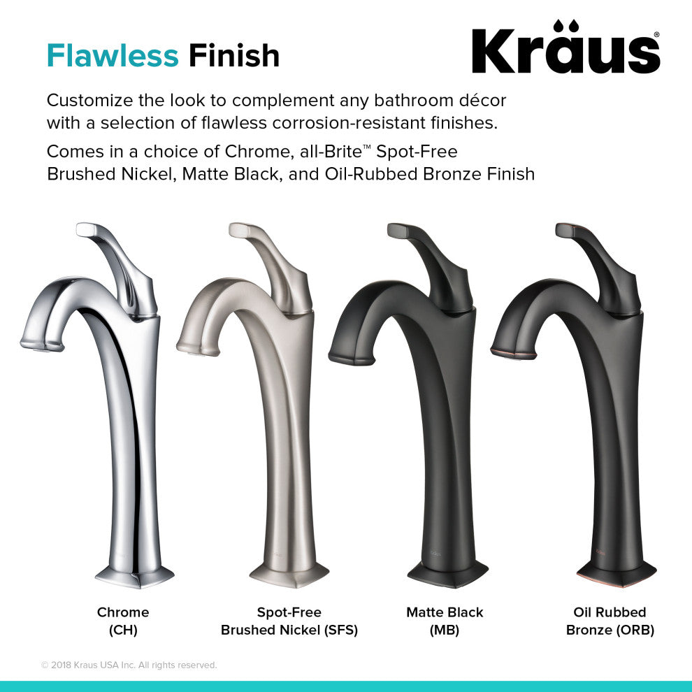 Kraus Arlo Single Handle Vessel Faucet, Pop Up Drain, Rubbed Bronze, Set of 2