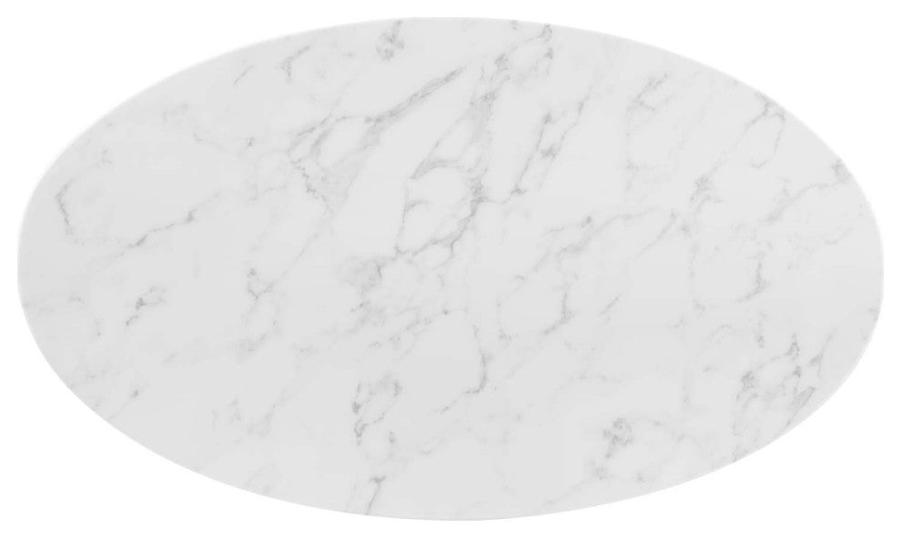 Dining Table, Oval, Artificial Marble, Metal, Gold White, Cafe Bistro Restaurant