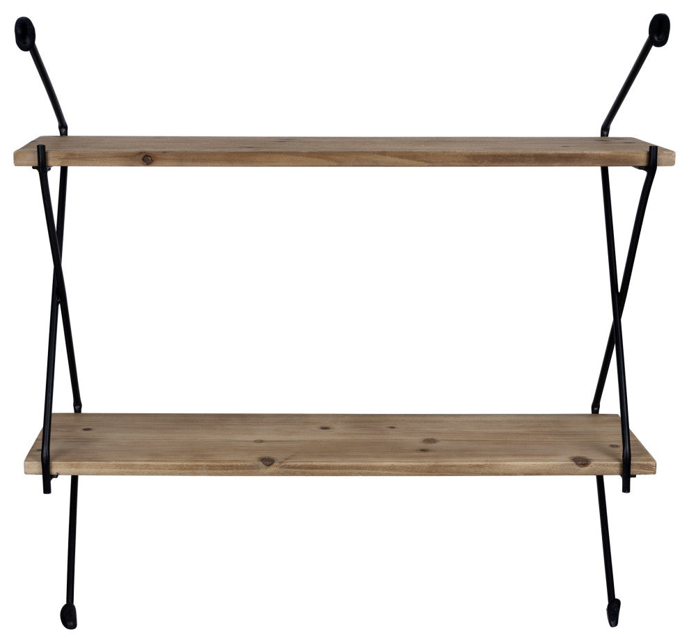 Two Tier Metal and Wood Wall Shelf