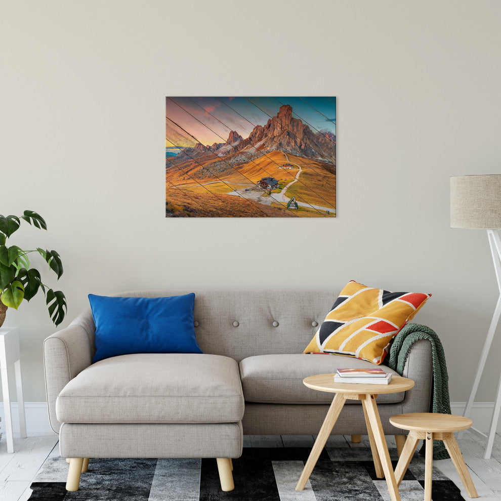 Faux Wood Majestic Sunset and Alpine Mountain Pass Canvas Prints, 24" X 36"