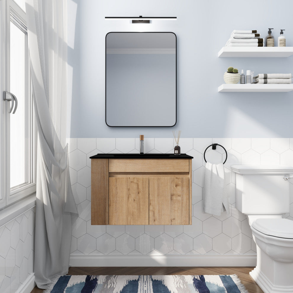 BNK 30x18 Bathroom Vanity With Adjustable Shelf, Black Top