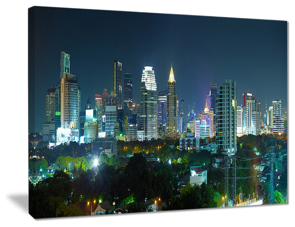 "Night City Bangkok" Cityscape Canvas Photo Print, 20"x12"