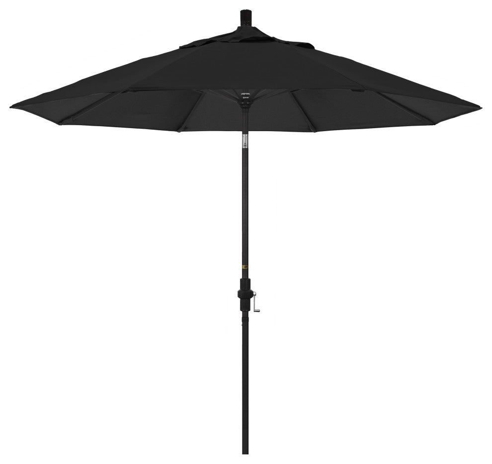 9' Stone Black Collar Tilt Crank Lift Aluminum Umbrella, Sunbrella, Black