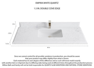 Aberdeen 60 Single Bathroom Vanity in White 1.5" Empira Quartz