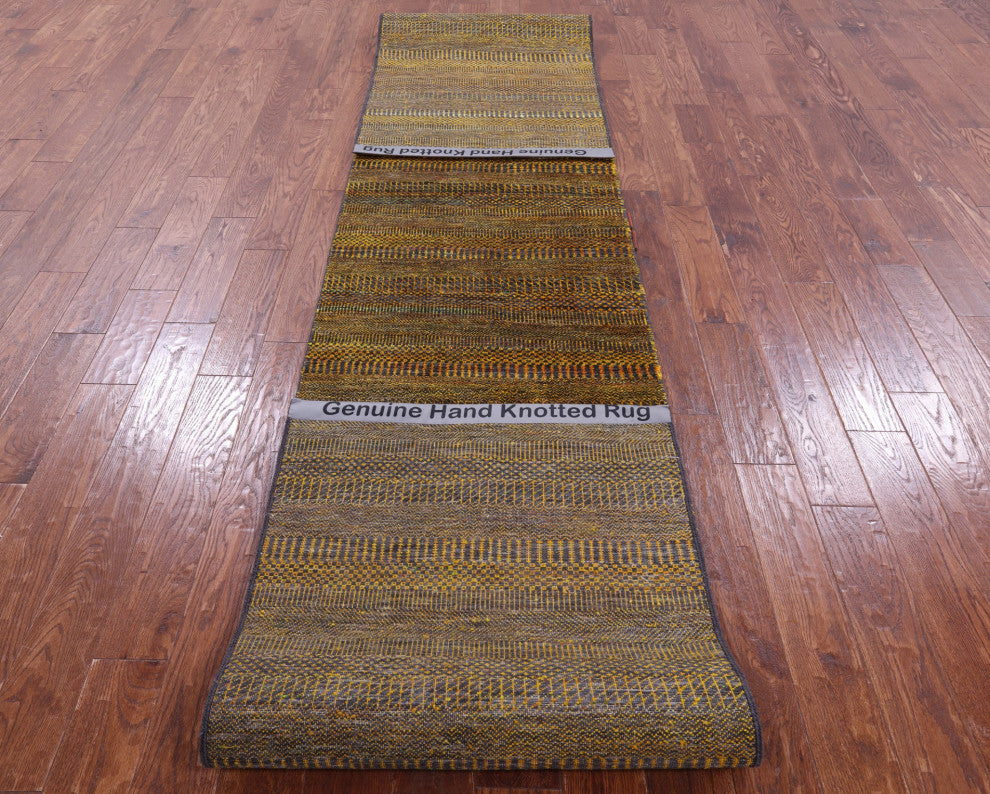 2' 7" X 15' 10" Runner Super Savannah Gabbeh Handmade Wool & Silk Rug - Q13064