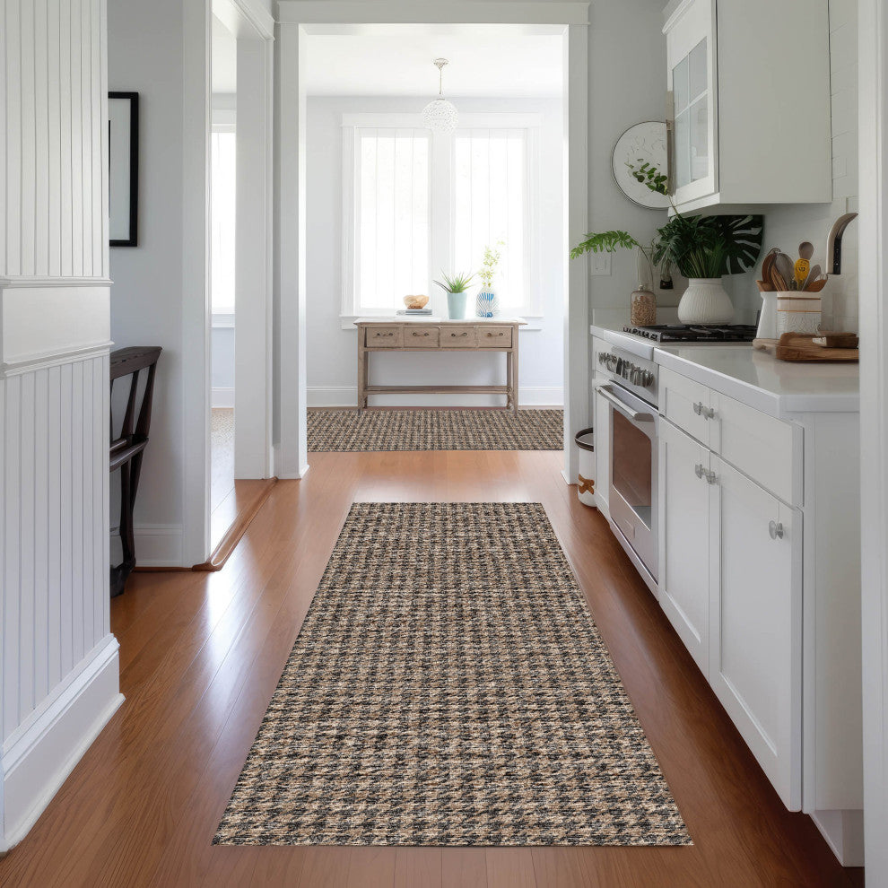 Indoor/Outdoor Hinton HN1 Chocolate Machine Washable 2'3" x 12' Rug
