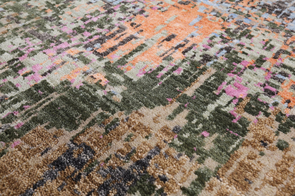 8' 1" X 10' 4" Hand Knotted Abstract Wool and Silk Rug Q8552