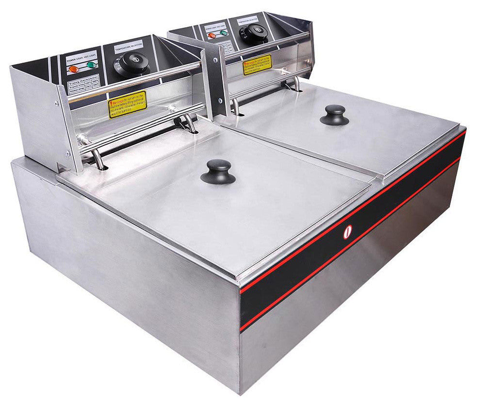 24L 5000W Stainless Steel Electric Countertop Deep Fryer Dual Tank