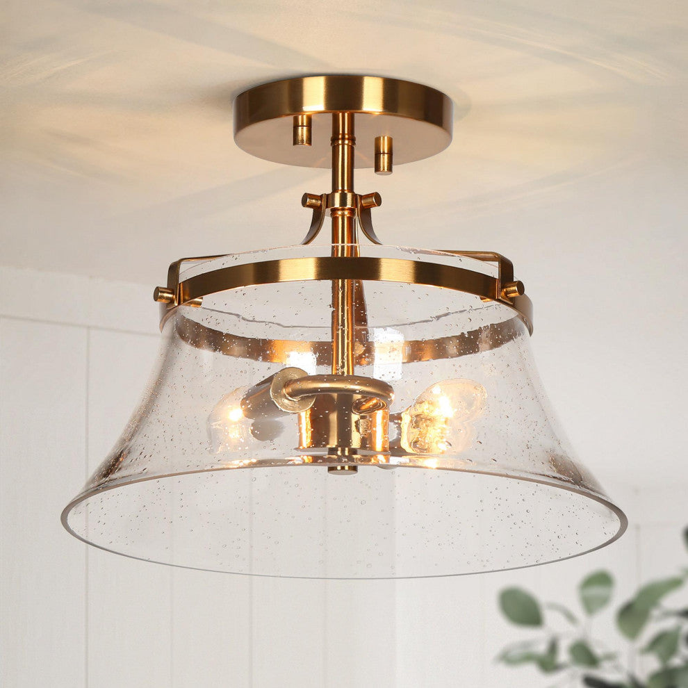 LNC Polished Gold Modern Seeded-Glass Semi-flush Mount Light, 12" Width