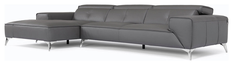 Raj Grey Reclining Leather Sectional, Left Chaise