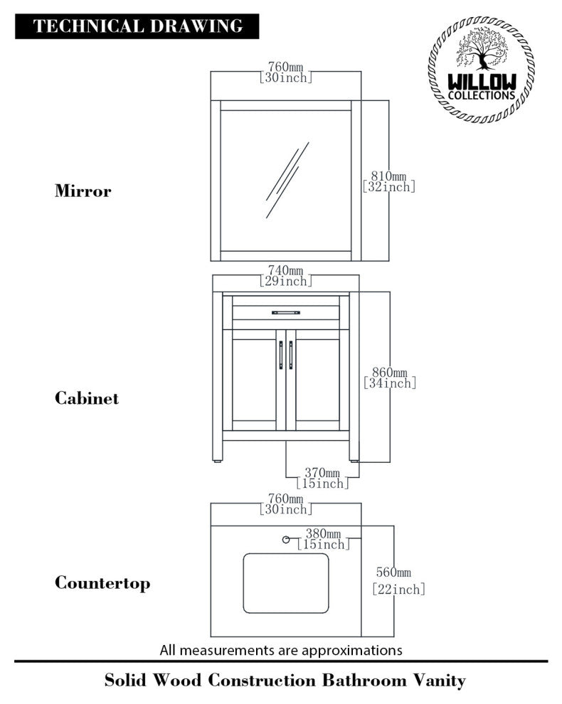 Cambridge 30 Single Sink Bath Vanity in Black 2" White Quartz