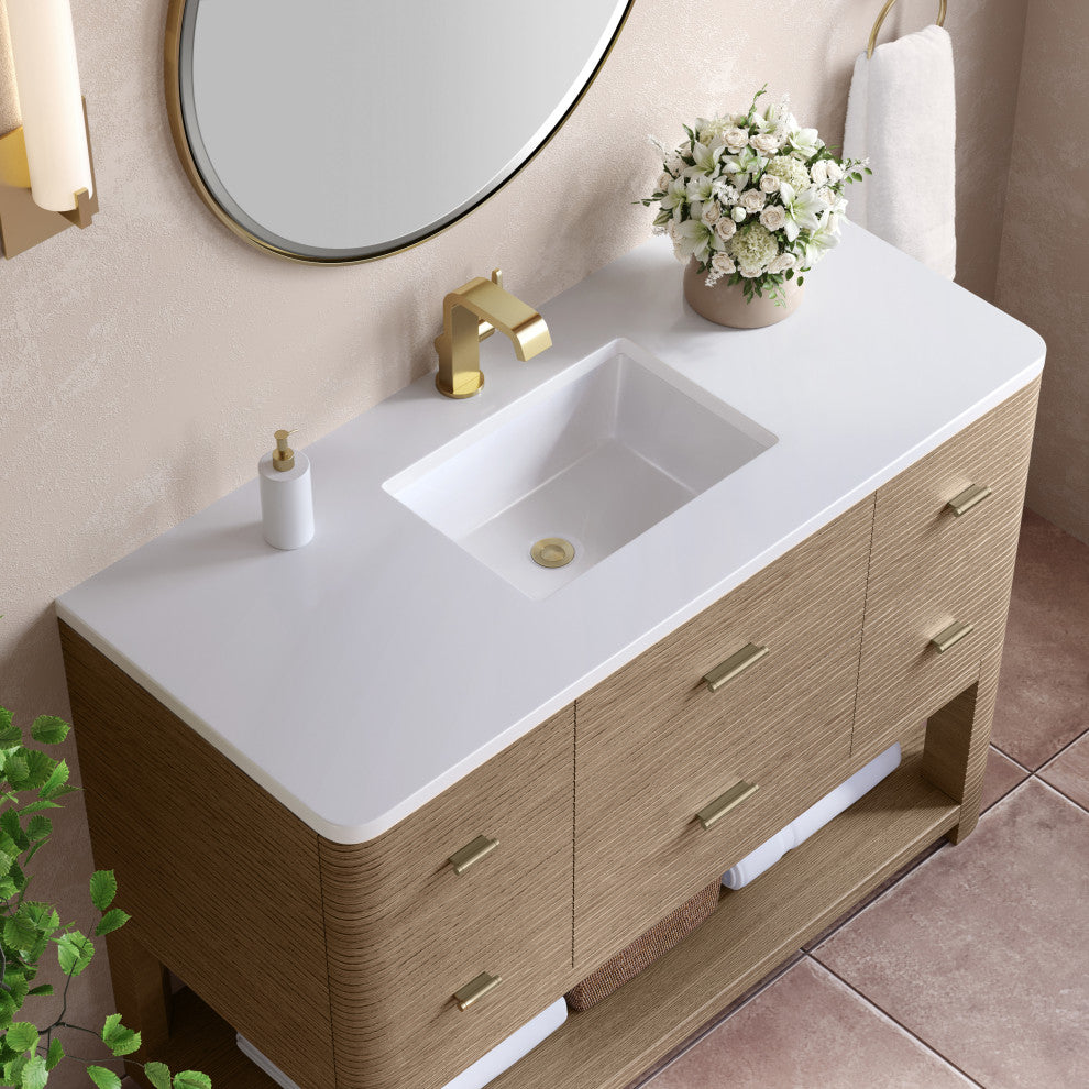 Lucian Bath Vanity, Pebble Oak, 48, White Zeus