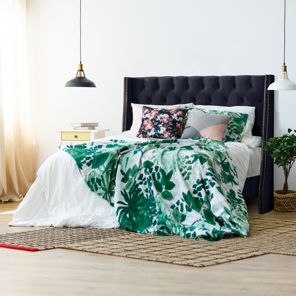 Williams Full Nail Button Wingback Bed, Velvet Ink