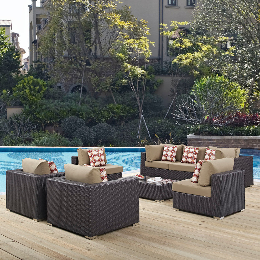 Espresso Mocha Convene 8 Piece Outdoor Patio Sectional Set