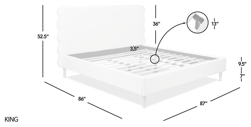 Stockholm Modern Wavy Headboard Platform Bed, Antique White Polyester, King