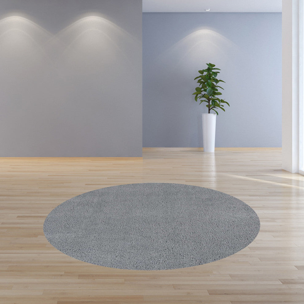 HomeRoots 8' Round Polyester Grey Area Rug