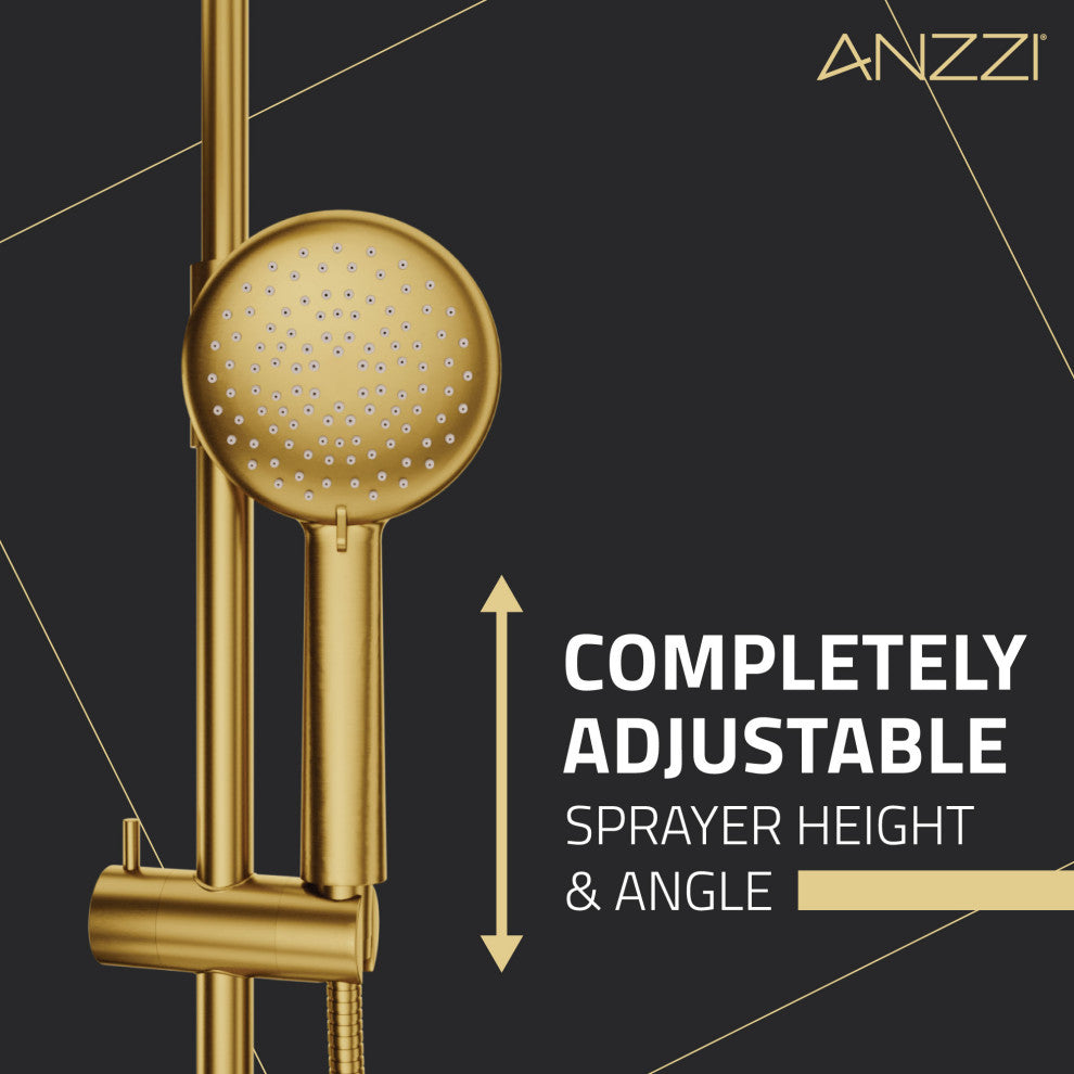 Heavy Rainfall Stainless Steel Shower Bar with Hand Sprayer, Brushed Gold