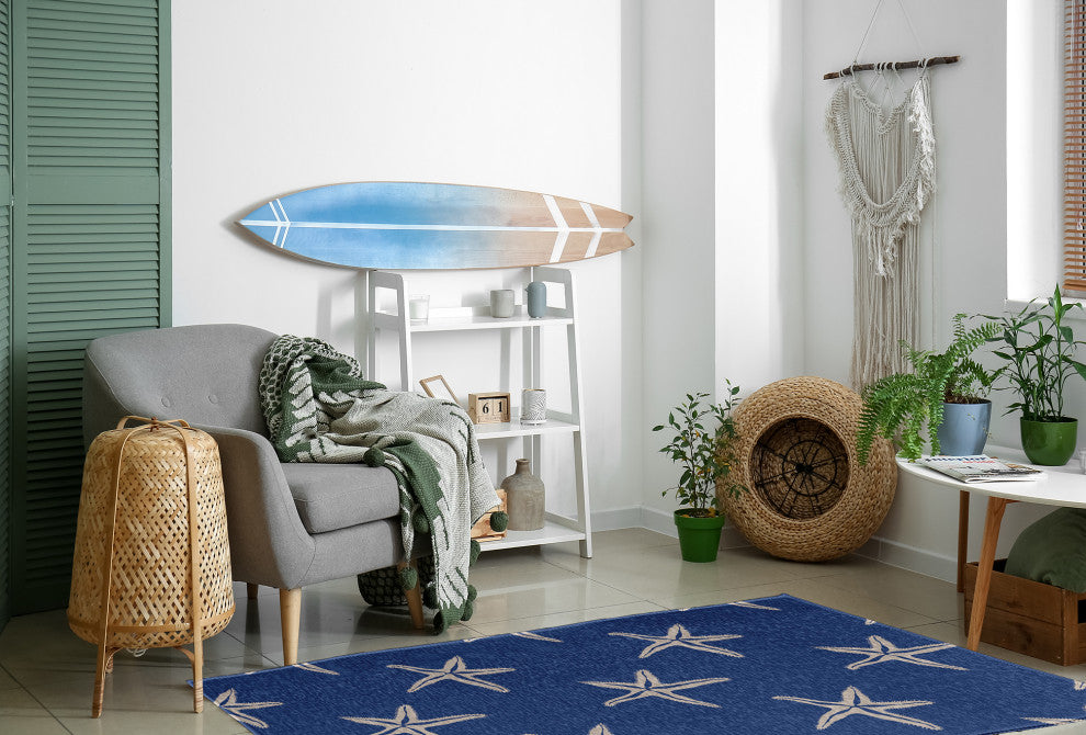 Starfish Nautical & Coastal Chenille Area Rug, Nautical Navy, 4'x6'