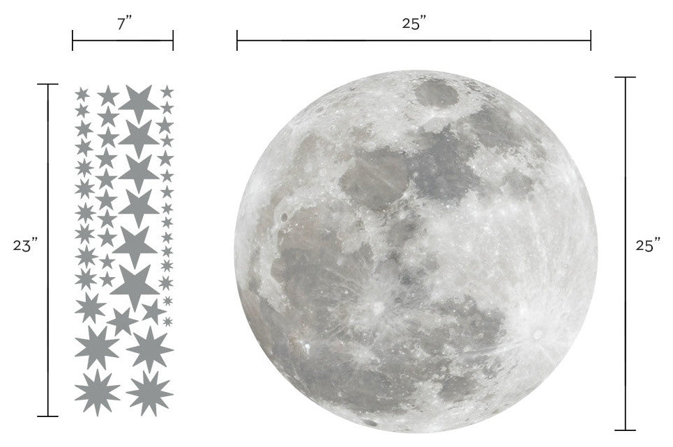 Moon and Stars, Vinyl Wall Sticker, Vinyl Wall Decal, Metallic Gold Stars