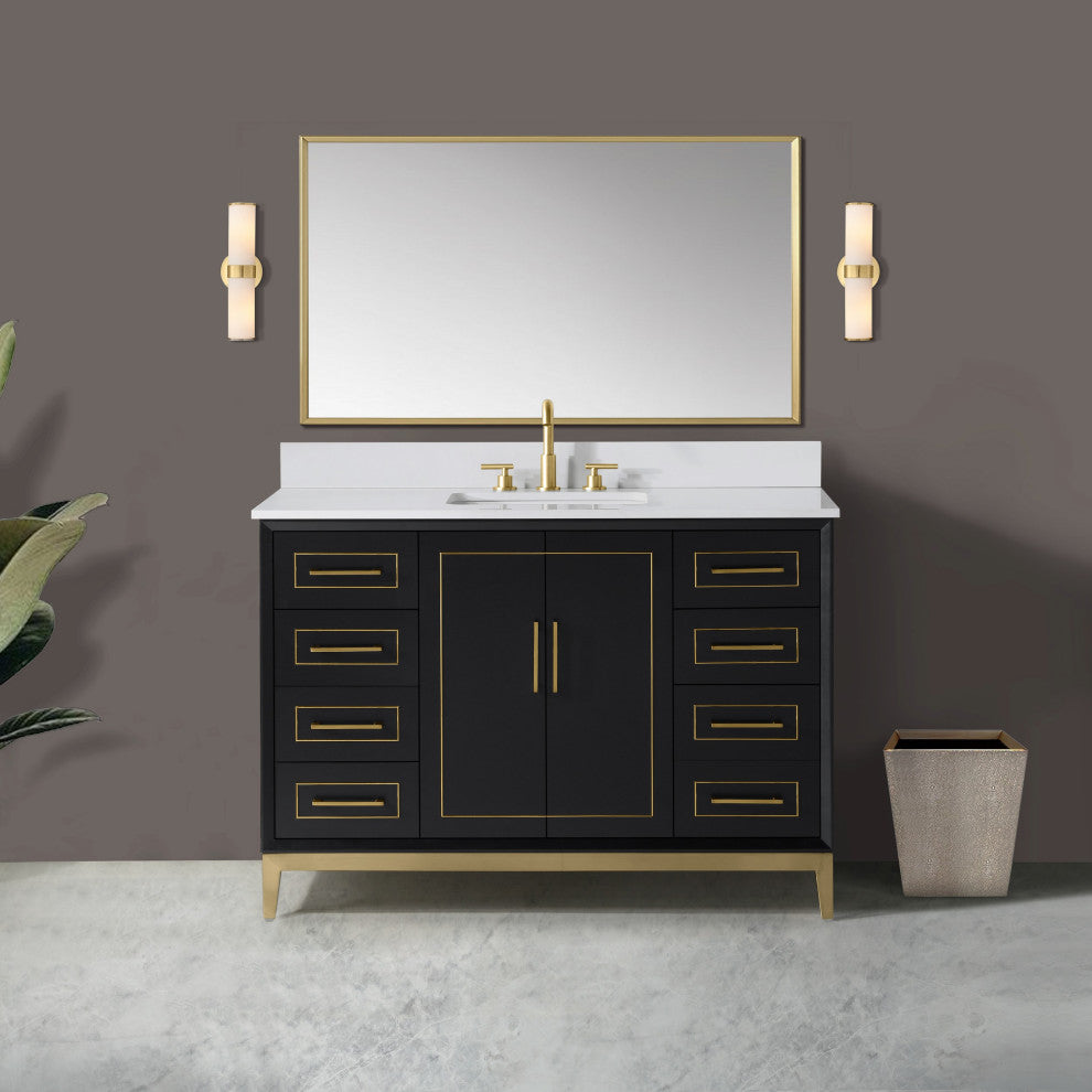 Gracie Bathroom Vanity, Midnight Black With White Quartz, 48"
