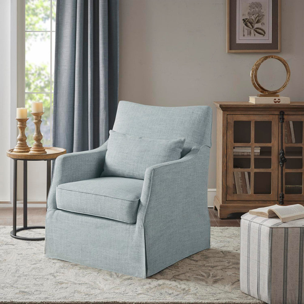 Martha Stewart London Skirted Swivel Chair, Light Blue, image size:990x990