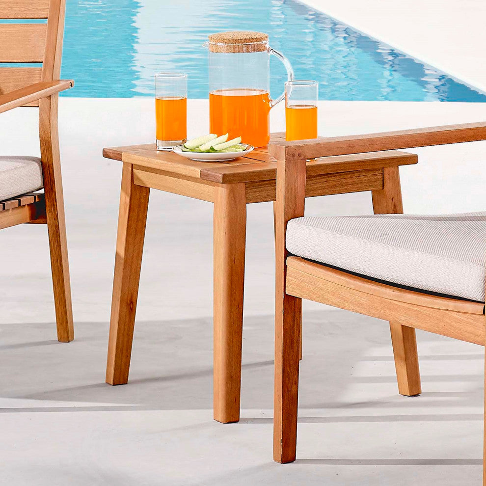 Lounge Side Table, Square, Wood, Brown Natural, Modern, Outdoor Patio Bistro