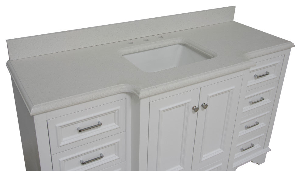 Nantucket 60" Bath Vanity, White, Quartz, Single Vanity